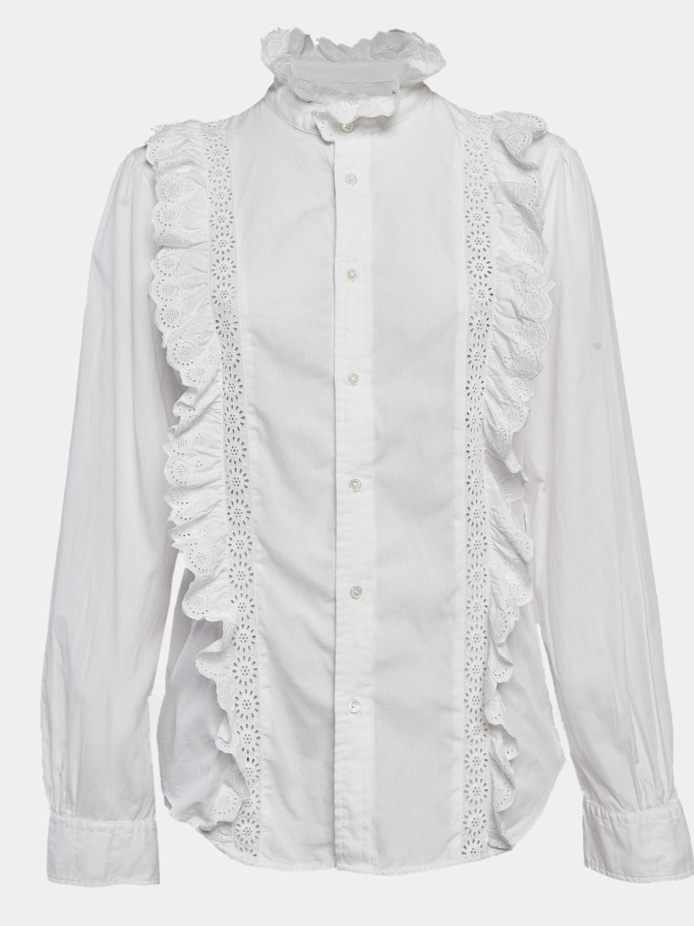 Polo Ralph Lauren White Eyelet Ruffle Blouse Women’s Size 0 Long Sleeve $228